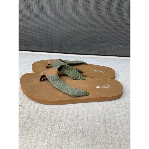 J.Crew Womens Size 9 Brown & Olive Flip Flops Rubber Sole Textile Sandals - Picture 2 of 6
